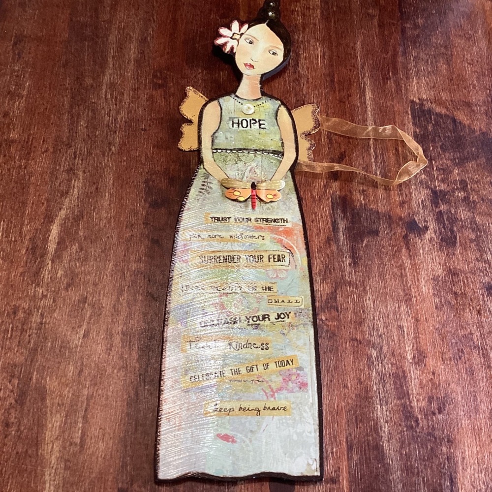 Kelly Rae Roberts Demdaco Hope Angel Wooden Wall Plaque Mixed Media Decor 15.5"
